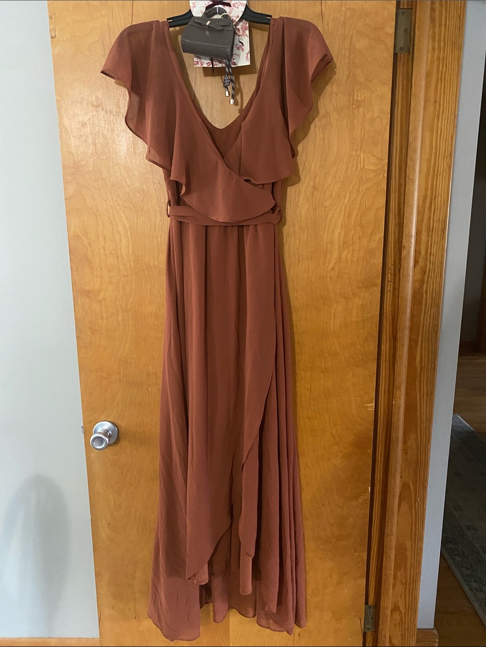 Baltic Born Rust Brown Flutter-Sleeve Maxi Dress